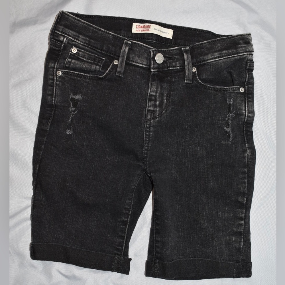 Signature by Levi Strauss Girls' Black Denim Bermuda Shorts Size 10/12
